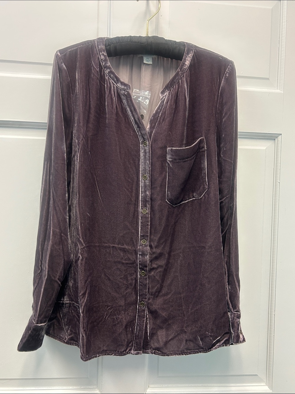 NWT Sundance Romance Velvet Silk Blend Button-Front Boho Chic Violet Blouse Sz S
